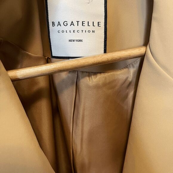 SOLD - Bagatelle Tan Camel Open Front Cropped Trench Jacket Blazer Size Large - Picture 6 of 13